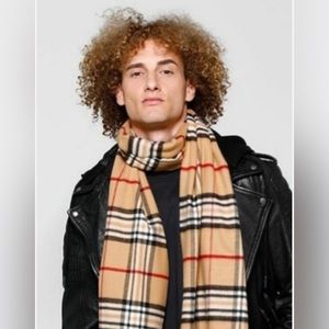 FRAAS CASHMINK Fringe Scarf Unisex Men&Women Plaid Tan Black Red White 10x72